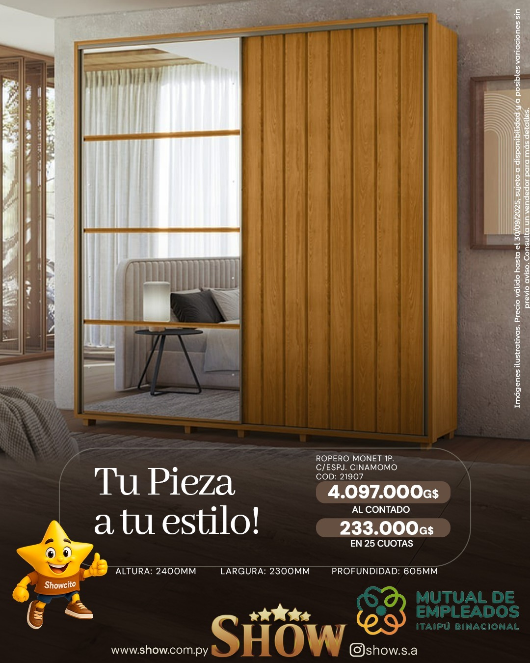 Imagen de ROPERO MONET C/ ESPEJO CUMARU/OPALA